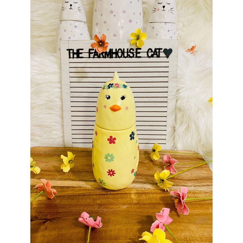 Spring Easter Yellow Super Dimply Floral Chick Canister Seasonal Home Decor